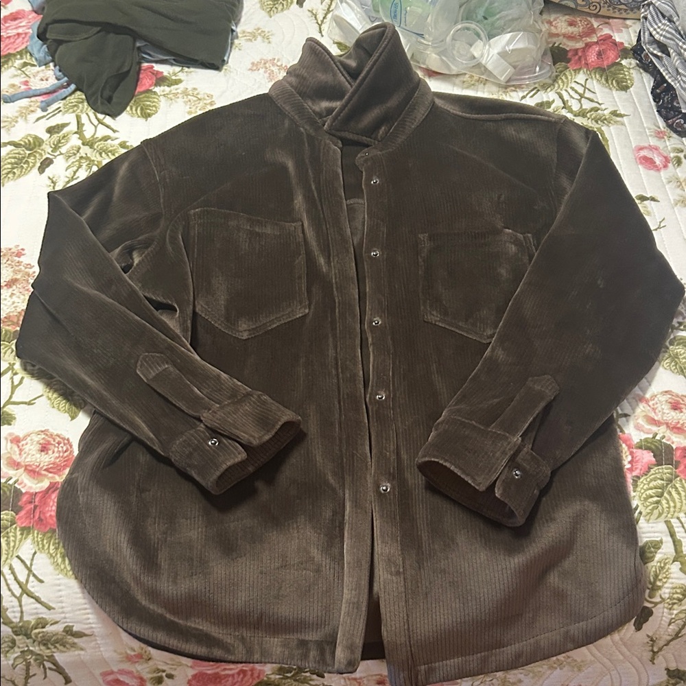 Women’s Dark Brown Velor Corduroy Shirt Jacket - Picture 2 of 10